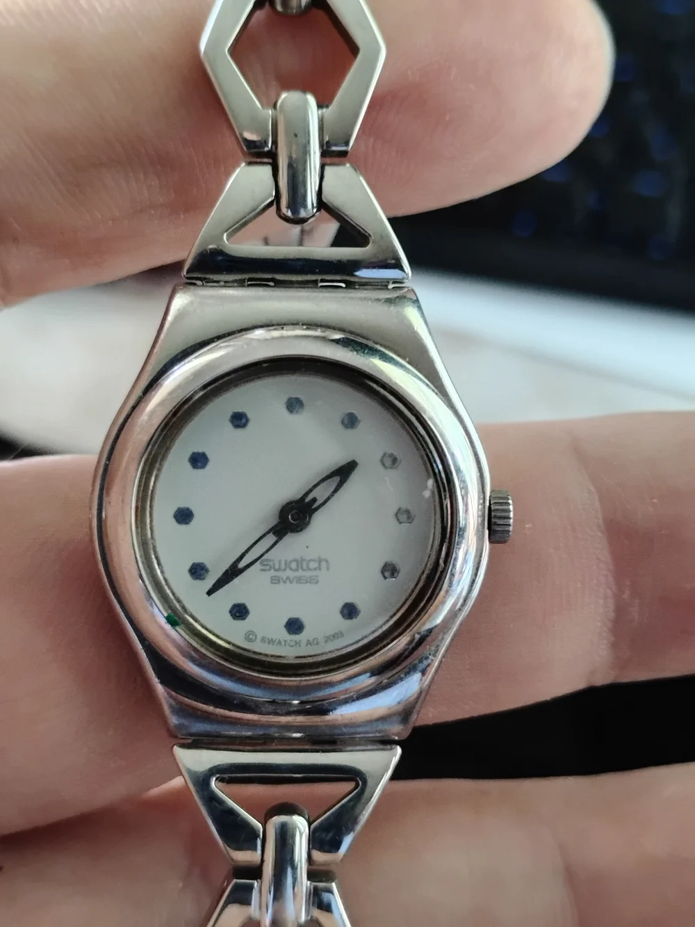 Swatch Silver Women’s Analog Bracelet Watch - White Dial Tested And Running